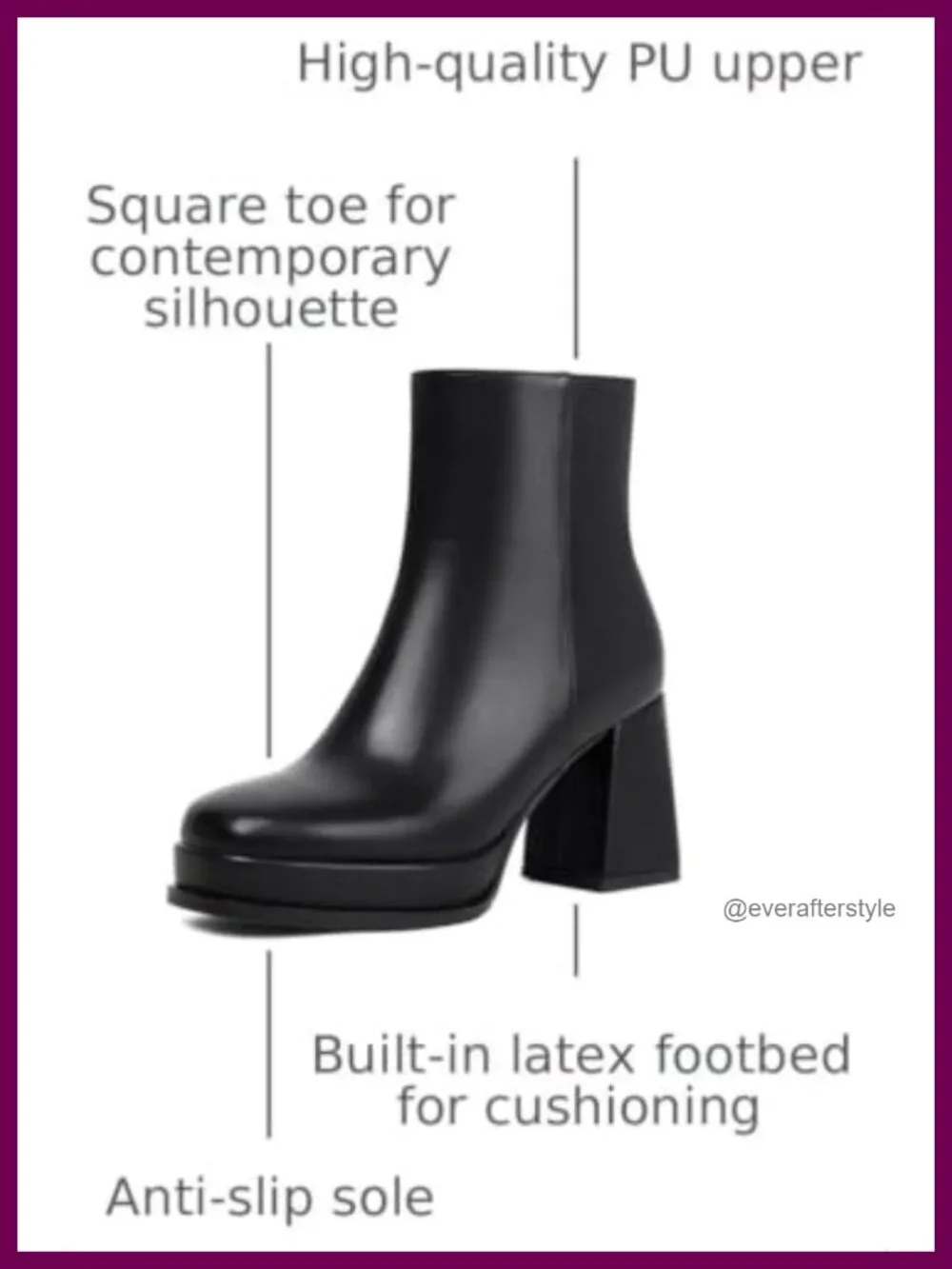 Chunky Platform Ankle Booties Square Toe Block Heel Zipper Faux Leather